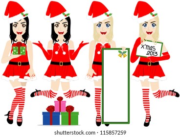 Christmas Girl wearing Santa Suit, Vector cartoon character