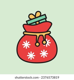 icono de la bolsa de gitft de navidad con un estilo de color lineal