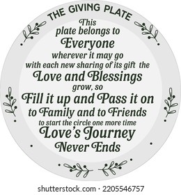 Weihnachtsgeschenk Platte Tradition Vektorgrafik Design. Genießen, Nachfüllen, weitergeben. Platte, Schüssel, Hintergrund Dekoration bedruckbar. Zitat sagen Satz für Familienliebe, Freunde, Beziehung.
