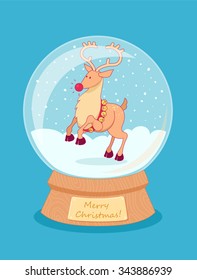 Christmas glass ball with snow and deer.