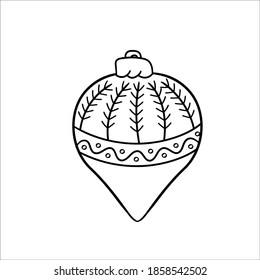 Christmas glass ball. Winter home decoration. Element New Year decor and comfort. Isolated vector object on a white background. Hand drawn  sketches in doodle style. 