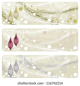 christmas glass balls on a branch banner set