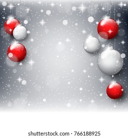 Christmas glass balls on the postcard background. Vector illustration.