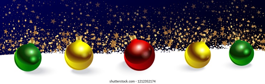 Christmas Christmas glass balls on the snow. Realistic vector image. Congratulatory poster.