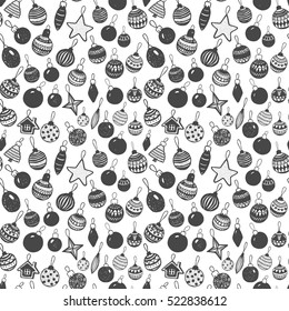 Christmas glass black toys. Happy new year celebration big seamless background.