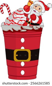 Christmas glass coffee mug xmas santa decor drink vector