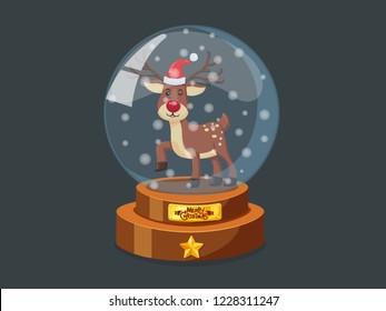 Christmas glass magic ball with Little reindeer vector image. Merry Christmas and happy new year. decorative element on holiday