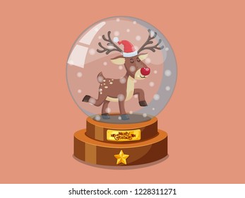 Christmas glass magic ball with Little reindeer vector image. Merry Christmas and happy new year. decorative element on holiday