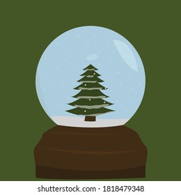 christmas glass sphere with tree in christmas background