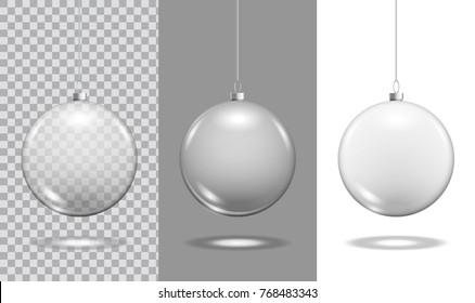 Christmas glass toy balls on transparent background. Christmas festive decoration objects. Xmas isolated shine decor.