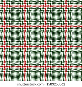 Christmas glen check pattern. Festive hounds tooth checkered design in red and green color.