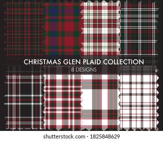 Christmas Glen Plaid Tartan seamless pattern collection includes 8 designs for fashion textiles and graphics