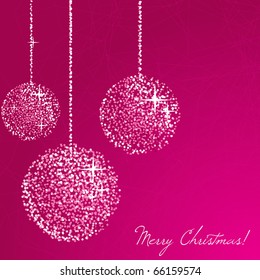 Christmas glitter balls on the pink background. Vector illustration.