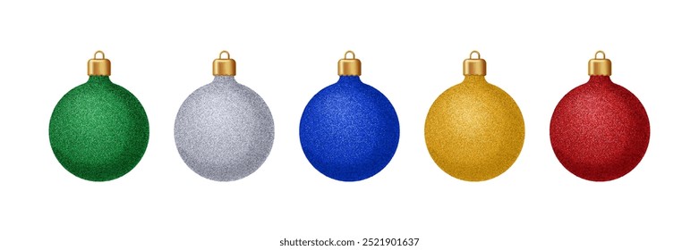 Navidades Bolas brillantes. Conjunto de adornos decorativos festivos multicolores realistas. Ilustración vectorial 3D