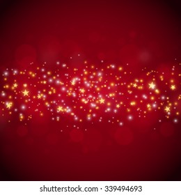 Christmas glittering stars, abstract background, red color