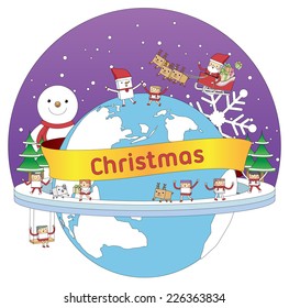 Christmas global party concept line illustration 