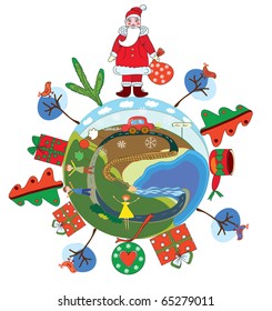 Christmas globe with santa claus and decorations