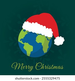 Christmas Globe with Santa Hat on, vector greeting card