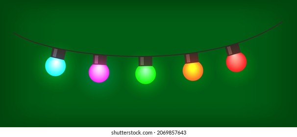 Christmas globe string lights. Garland light bulbs 
multicolored vector illustration.