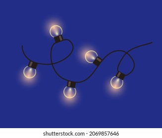 Christmas globe string lights. Garland light bulbs vector illustration.