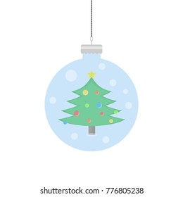 Christmas globe with a Christmas tree inside. Vector illustration.
