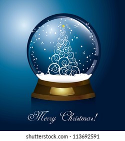 christmas globe with tree and snow. vector illustration