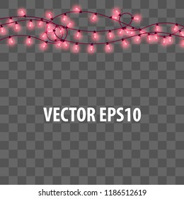 Christmas glossy electric garland lights effect. Glowing lights Xmas Holiday decoration. Vector illustration on transparent background.