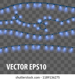 Christmas glossy electric garland lights effect. Glowing lights Xmas Holiday decoration. Vector illustration on transparent background.