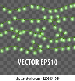 Christmas glossy electric garland lights effect. Glowing lights Xmas Holiday decoration. Vector illustration on transparent background.