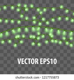 Christmas glossy electric garland lights effect. Glowing lights Xmas Holiday decoration. Vector illustration on transparent background.