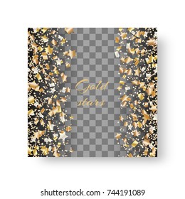 Christmas glossy layout of postcards with falling stars of confetti for bright festive design