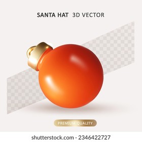Christmas glossy red ball. Christmas decorations baubles. Realistic 3d design elements of decor. Holiday design objects.