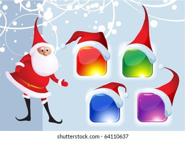 Christmas glossy refracting Santa's icon set. Vector.