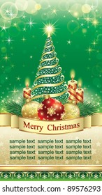 Christmas glossy tree over green background