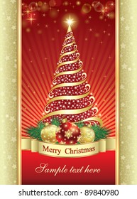 Christmas glossy tree over red background