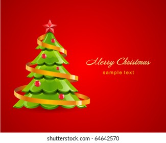 Christmas glossy tree with red star vector card