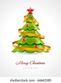 Christmas glossy tree with red star vector card