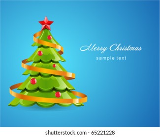 Christmas glossy tree with red star vector card