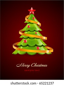 Christmas glossy tree with red star vector card