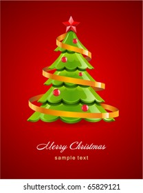 Christmas glossy tree with red star vector card