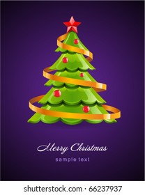 Christmas glossy tree with red star vector card