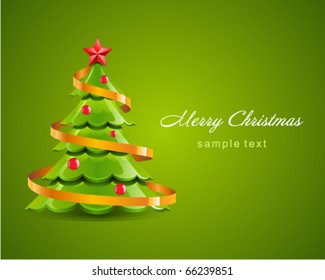 Christmas glossy tree with red star vector card