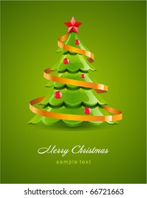 Christmas glossy tree with red star vector card