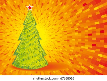 Christmas glossy tree with red star vector card