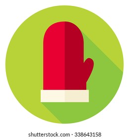 Christmas Glove Circle Icon. Flat Design Vector Illustration with Long Shadow. Merry Christmas and Happy New Year Symbol.