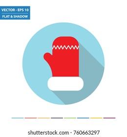 Christmas - glove flat icon with long shadow. Vector Illustration.