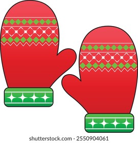 Christmas glove it snowflake print. Santa glove vector illustration. Christmas decoration element.