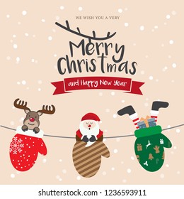 Christmas gloves with deer and santa.