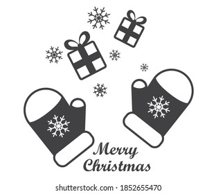 Christmas gloves and gift wrap isolated on white background. Vector drawing.
