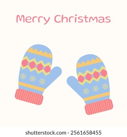 Christmas gloves. Pair of Christmas mittens with patterns.
